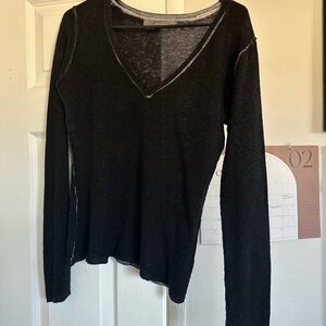 360 Cashmere Black Fitted Long Sleeve Sweater